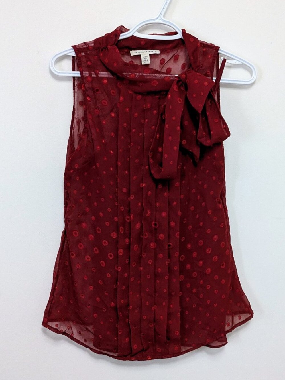 Banana Republic Burgundy Swiss Dot Blouse with Cami – Bow Detail